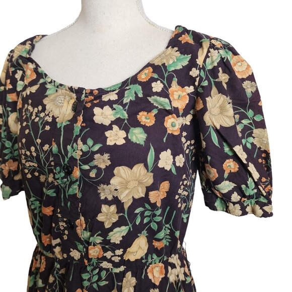Vintage Women Paganne B Altman & Co Dress Floral Black Retro - Picture 4 of 9